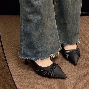 [Free Shipping] Art Exam Broadcasting And Hosting Off-White High Heels For Women Spring Style Pointed Toe Comfortable For All-Day Wear Professional Commuting Flats