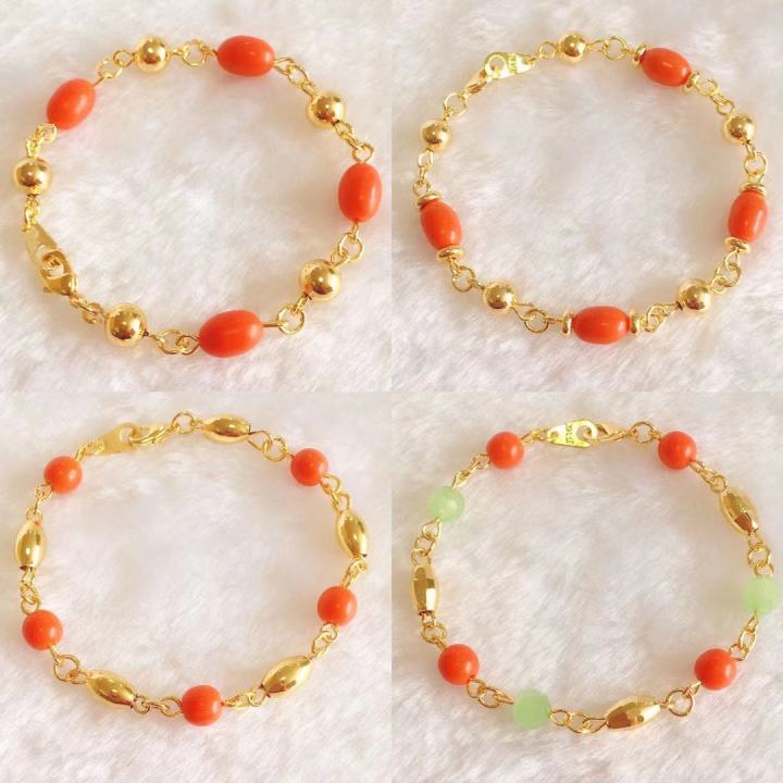 6mm Coral and Gold Protection Bracelet 1 - Crystal Empress Feng Shui Store