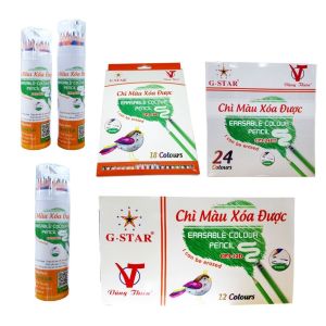 Ống 12-18-24-36 Cây Bút Chì Màu Xóa Được Gstar (loại tốt) nắp kèm gọt bút lên màu đẹp
