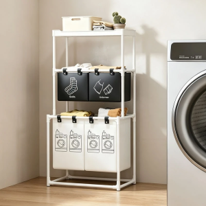 Multi-Tier Bathroom Laundry Storage Rack Space Saving Large Capacity Clothes Organizer Basket