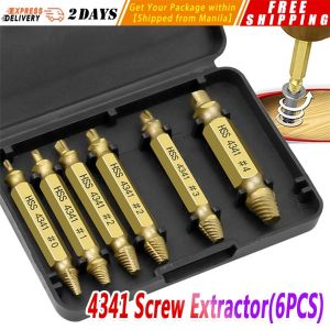【4341 Screw Extractor】6pcs/set Damaged Screw Extractor Drill Bits Guide Set Broken Speed Out Easy out Bolt Screw High Strength Remover Tools Screw-Remover