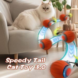 Speedy Tail 3.0 Speedy Tail 2025 Upgraded Speedy Tail Cat Toy Interactive Cat Toy for Indoor Cats USB Rechargeable Smart Cat Toys Ball with TailAutomatic Moving Cat Toy Ball 2PC(Blue + Orange)
