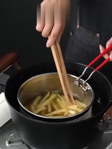 FFBH Stainless Steel Fried Sieve Basket Mesh Design Easy Clean Deep Frying Basket Round Shape Non-Stick Cooking Basket Home Kitchen R6P8Q