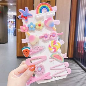 14pcs/pack Candy Color Cute Lovely Girl Kids Hairclips Fruit Flower Rainbow Star Butterfly Princess Hair Accessories (Packaging in Transparent Bag)
