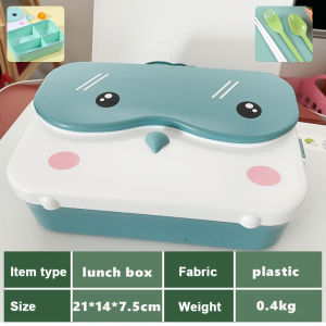 School Kids Bento Lunch Box Rectangular Leakproof Plastic Anime Portable Box With Chopsticks Spoon Fork For Kids Girls Stainless Steel Lunch Box For Kids Boy Lunch Box (Green/Pink/Blue)