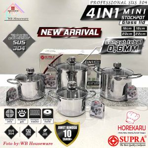 SUPRA New 2025 Panci set mini stock pot 4 in 1 stainless steel SUS304 Professional series / soup pot masak rebus mie / dutch oven