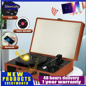 【Local seller +COD】Turntable music player phonograph record player vinyl LP gramophone vintage Bluetooth 5.0 33 45 78RPM retro record player built-in speaker RCA audio output headphone input portable suitcase