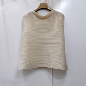 Miyake เสื้อยืดจับจีบคอสูงไร้แขนสีทึบ #5222 (สามารถจับคู่กับกางเกง3916)