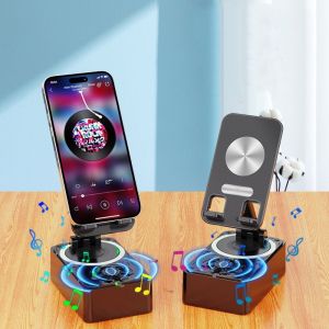 GLOWLITE Foldable 3 in 1 Phone Holder Anti-Slip Pads Rotating Wireless Speaker Phone Stand Tablet Stand Adjustable Bluetooth Speaker Phone Stand Video Meeting Live
