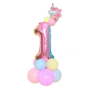 Paket Balon Angka Jumbo 80cm Rainbow Standing Mahkota Unicorn Bintang Ulang Tahun Anak