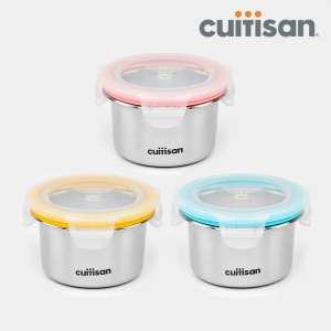 CUITISAN Genuine EC10-201S3 Baby Air-Tight Microwave Safe Stainless Food Container Lunch Box Round 200ml 3p set FDA LFGB Verified Safe