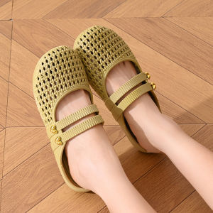 [Free Shipping] WomenS New Summer Hollow-Out Sandals With Skirt Flat Mesh Half-Slippers Ins Breathable Closed-Toe Slippers