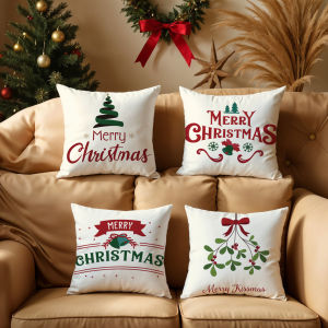 Christmas Pillowcase Single Pack 20 Styles Available 40x40/45x45/50x50cm Red-Green Christmas Text Elk Christmas Tree and Other Patterns Sofa Cushion Cover Winter Home Decoration Pillowcase Holiday Gift Decoration Fabric Art