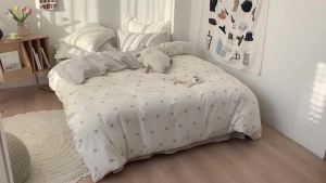 Minimalist Style Bed Sheet Set Four-Piece Washed Cotton Duvet Cover Student Dormitory Single Double Three-Piece Set All-Season Universal LZD