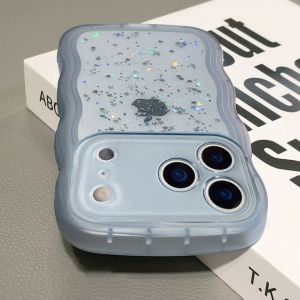 Transparent Silicone TPU Wavy Case For iPhone 17 Air 16 15 14 13 12 Mini 11 Pro Max Shiny Sequin Glitter Soft Bumper Stars Funda