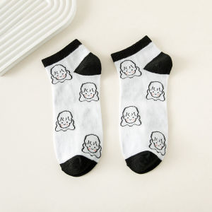 TYKS114 Kaos Kaki Pendek Monokrom Ankle Socks Semata Kaki Motif Kaos Kaki Pendek Hitam Putih