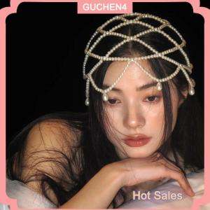GUCHEN4🎀 Ngọc trai thời trang dệt hat Retro lưới mũ giả ngọc trai trán chuỗi Mũ sắt tinh tế cô dâu phụ kiện đám cưới