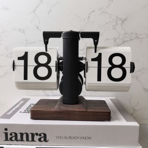 Vintage Mechanical Flip Clock Solid Wood Desk Clock Minimalist Home Decor