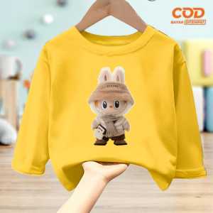 Pakaian Kaos atasan anak usia 1-12 tahun begambar Labubu Syal Lengan panjang bahan Babyterry