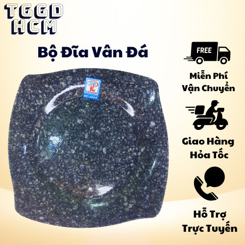 Đĩa nhựa - đĩa vuông nhựa Melamine giả đá đen