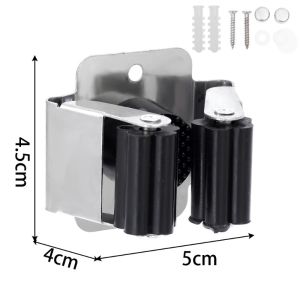 5pcs Mop Broom Holder / Stainless Steel Mop Storage Clips with Screws / Wall Mounted Heavy Duty Broom Hook Holder / Kitchen Bathroom Traceless Organizer Rack