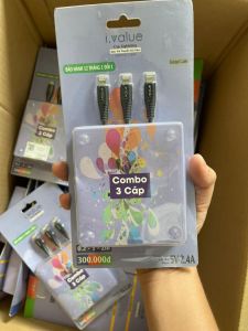 Combo 3 Cáp Sạc Nhanh Điện Thoại ivalue 0.2m/1m/2m Đầu Lightning Micro USB Type C chính hãng FPT Phân Phối Bảo Hành 1 Năm 1 Đổi 1.