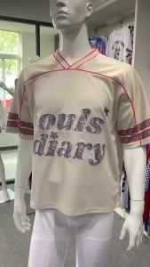AE Customized retro jerseys for young men and women in Europe and America loose fit V Lead the movement T Customized jersey with fan-themed patchwork