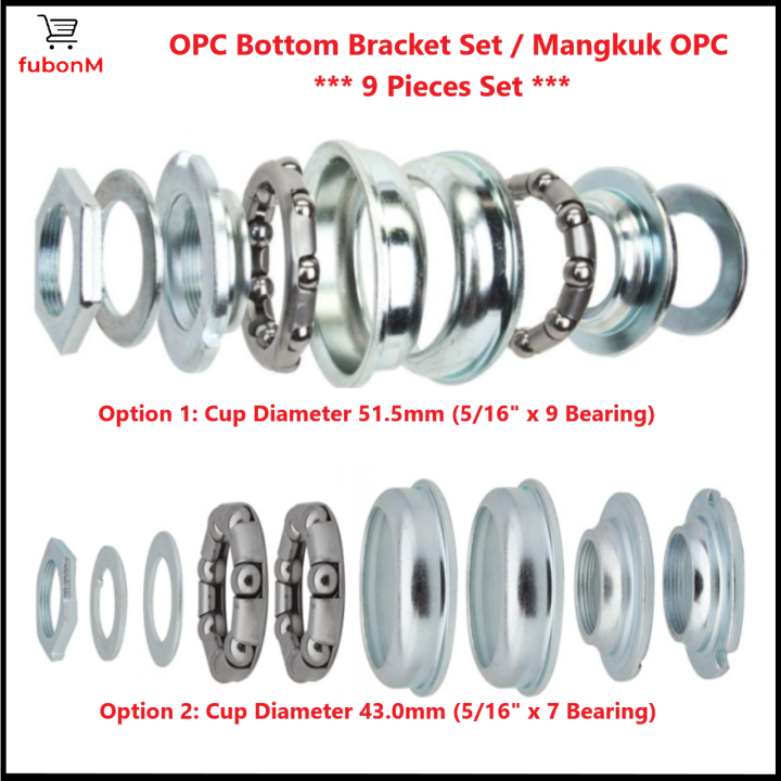 OPC Bottom Bracket Set, One Piece Crank BB Cup Set, Cup Size 43.0mm or  51.5mm / Mangkuk OPC - For BMX GT Kids Bike