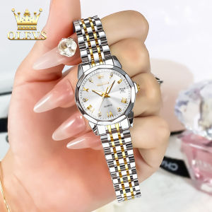 OLEVS resmi autentik jam tangan wanita terbaru 2024 anti air bercahaya kalender berlian dial stainless steel jam tangan cewek elegan mewah
