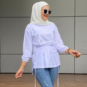 Baju Wanita Kaos Lengan 7/8 Kekinian Atasan Katun Aldira Depan Tali Serut