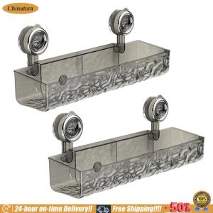 [Chinatera Brand Store]2Pcs Suction Cup Bathroom Storage Shelf No Drill Clear Wall Caddy Multifunctional Shampoo Holder Bathroom Accessories
