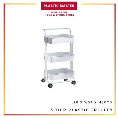 Plastic Trolley 3 Tier Trolley Kitchen/ Office Storage Rack with Plastic Wheels