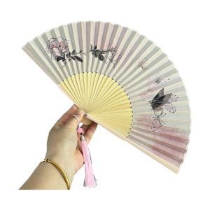 LZHDP MALL Retro Folding Hand Fan Lotus Design Classical Chinese Style Fan Daily Use Wooden Handle Handheld Fan Summer