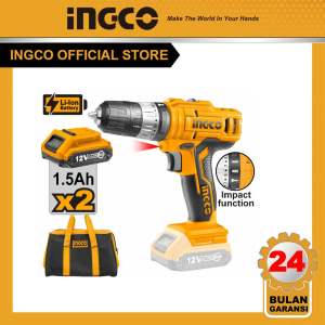 INGCO MESIN BOR IMPACT CORDLESS DRILL 12V LITHIUM (2B & 1FC) UNTUK TEMBOK BETON BESI KAYU CIDLI1222
