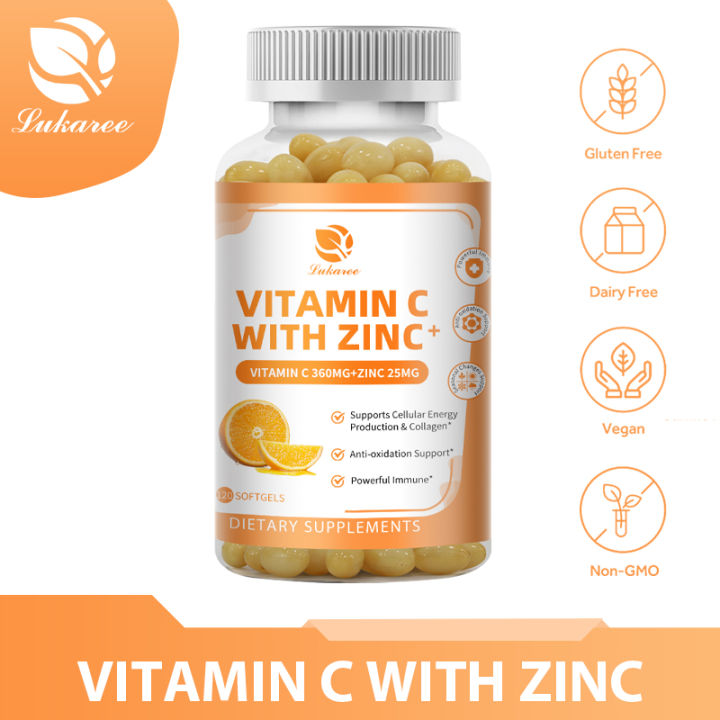 LUKAREE Viên nang Vitamin C với Kẽm với Vitamin C 1200mg và Kẽm 11mg Hỗ ...