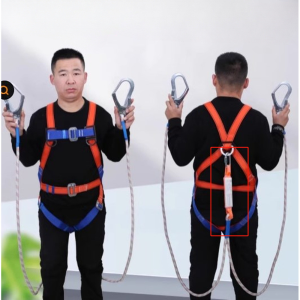 เข็มขัดเซฟตี้แบบเต็มตัว สายเซฟตี้ กันตกเข็มขัด safety belt พร้อมตะขอใหญ่2ขอทำงานที่สูง200kg เชือกเซฟตี้