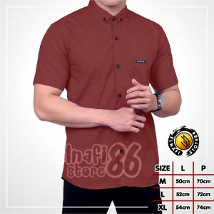 Kemeja Pria Warna Merah Bata Lengan Panjang & Lengan Pendek