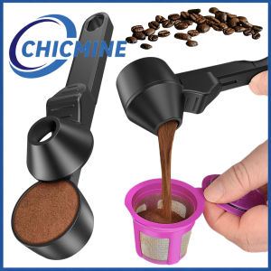 Chicmine 2pcs Coffee Spoon Funnel for Reusable K Type Cup Pods 2 Tbsp Capacity Coffee Measuring Spoon Ground Coffee Scoop with Funnel Protein Powder Tea Transfer Tool