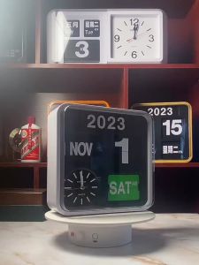 Ready Stock Free Shipping Taiwan Huaqi Fartech Flip Clock Large Size Home Living Room Fashion Automatic Perpetual Calendar Wall Simple Retro Desktop Desk Function Square MechanFast shipping