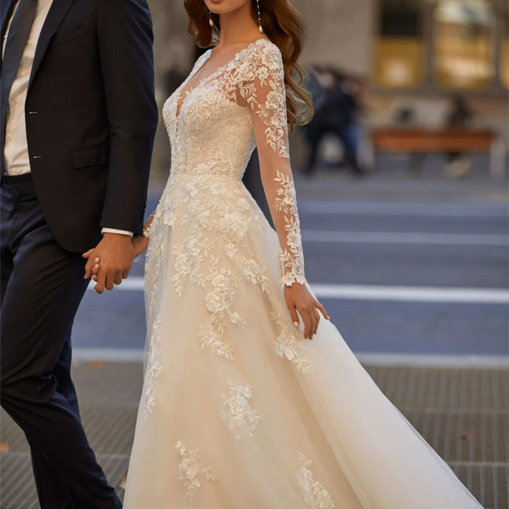 Elegant Mermaid Wedding Dresses Lace Appliques Straps Deep V-Neck Bridal  Gowns | eBay