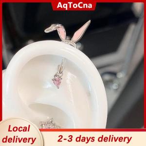 [COD] AqToCna Ship within 24 hours 1Pcs Cats Ear Shaped Flash Zircon Heart Cross Pendant Ear Bone Nail Earring For Women Trendy Body Piercing Accessories