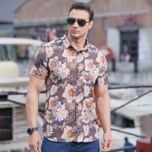 Big Size 8XL 10XL Plus Size Men Short Sleeve Floral Loose Elasticity Print Shirt Tops