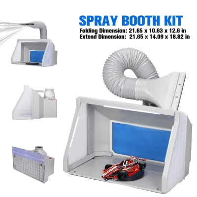 5A LED Light Adjustable Switch Model Crafts Paint Kit Airbrush Spray Paint Booth Kit Spray Extractor Set Exhaust Filter Grey+Blue DC12V