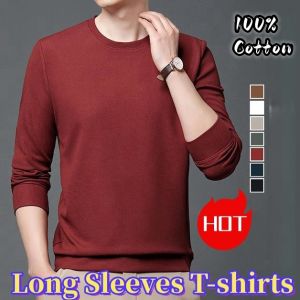 luoaa01 Mens long-sleeved round neck sweatshirt high quality stretch slim fit bottoming shirt