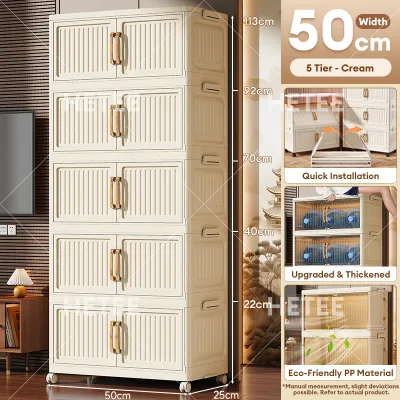 HETEE Foldable Storage Cabinet with Wheels Stackable Large Capacity Durabox Organizer for Home Kitchen Clothes & Toys