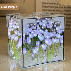 MBMSHEGH Creative Tulip Night Light Handmade DIY Material Cube LED Tulip Flower Sea Mirror Lamp Decorative Valentines Day Birthday Gift