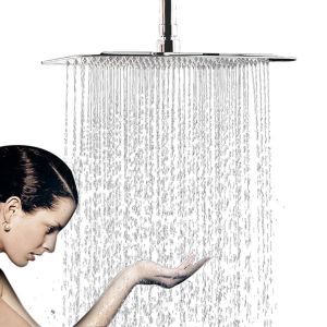 Large High Pressure Stainless Steel Rainfall Square Overhead Sprinkler Sprayer Nozzle Faucet Shower Head
