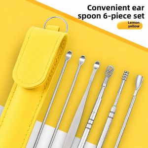 XIJIBAN 6PCS 360° Stainless Ear Pick Ear Wax Remova Spiral Design Ear Spoon Gifts Portable Ear Canal Cleaner Tool