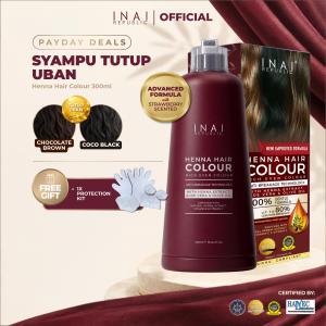 INAI REPUBLIC Syampu Inai Tutup Uban Halal Size Jumbo (300 ml) Inai Pewarna Rambut Halal Henna Hair Colour - 2 Warna Tahan Lama Telus Air Mesra Wuduk - Coco Black Chocolate Brown Grey Coverage Sah