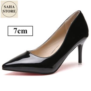 Giày nữ cao gót bigsize 44 43 42 41 SAHA290 10cm 7cm guốc size nhỏ 34 35 đen da bóng trơn basic cỡ to đại big size lớn